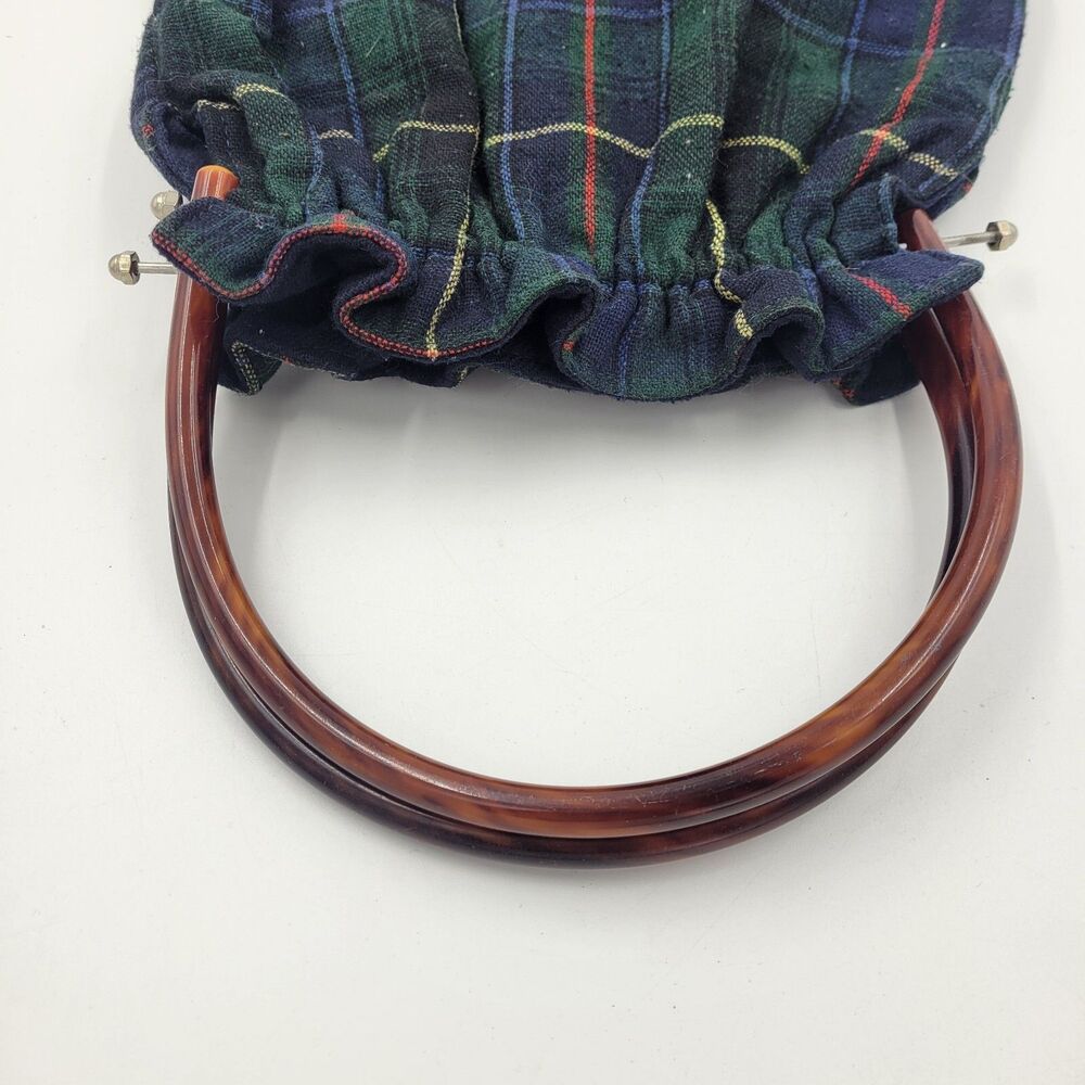 Vitg Tartan Plaid Purse w/ navy lining Handbag with Double Bakelite Handles - Picture 3 of 4